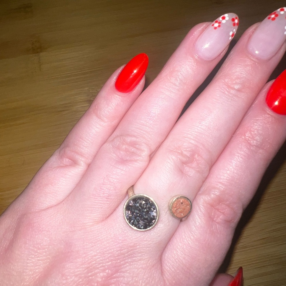 Gold Double Geode Circle Ring with Purple and Orange Accents
